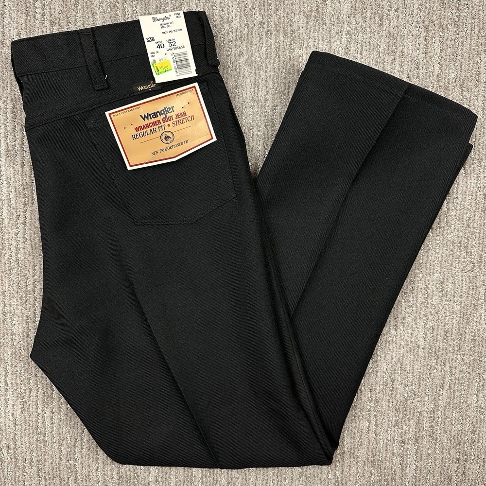 Wrangler‎ Wrancher Black Polyester Boot Cut Slacks Pants 40x32 82BK Vintage NWT